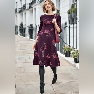 BODEN cherry blossom A LINE MIDI dress Lined PLUM COLOR US 8 petite